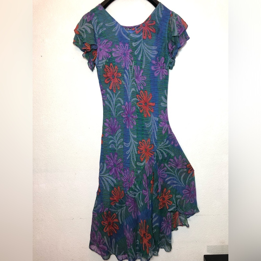Vintage Phool Women's Teal Floral Fit-and-Flare Dress M